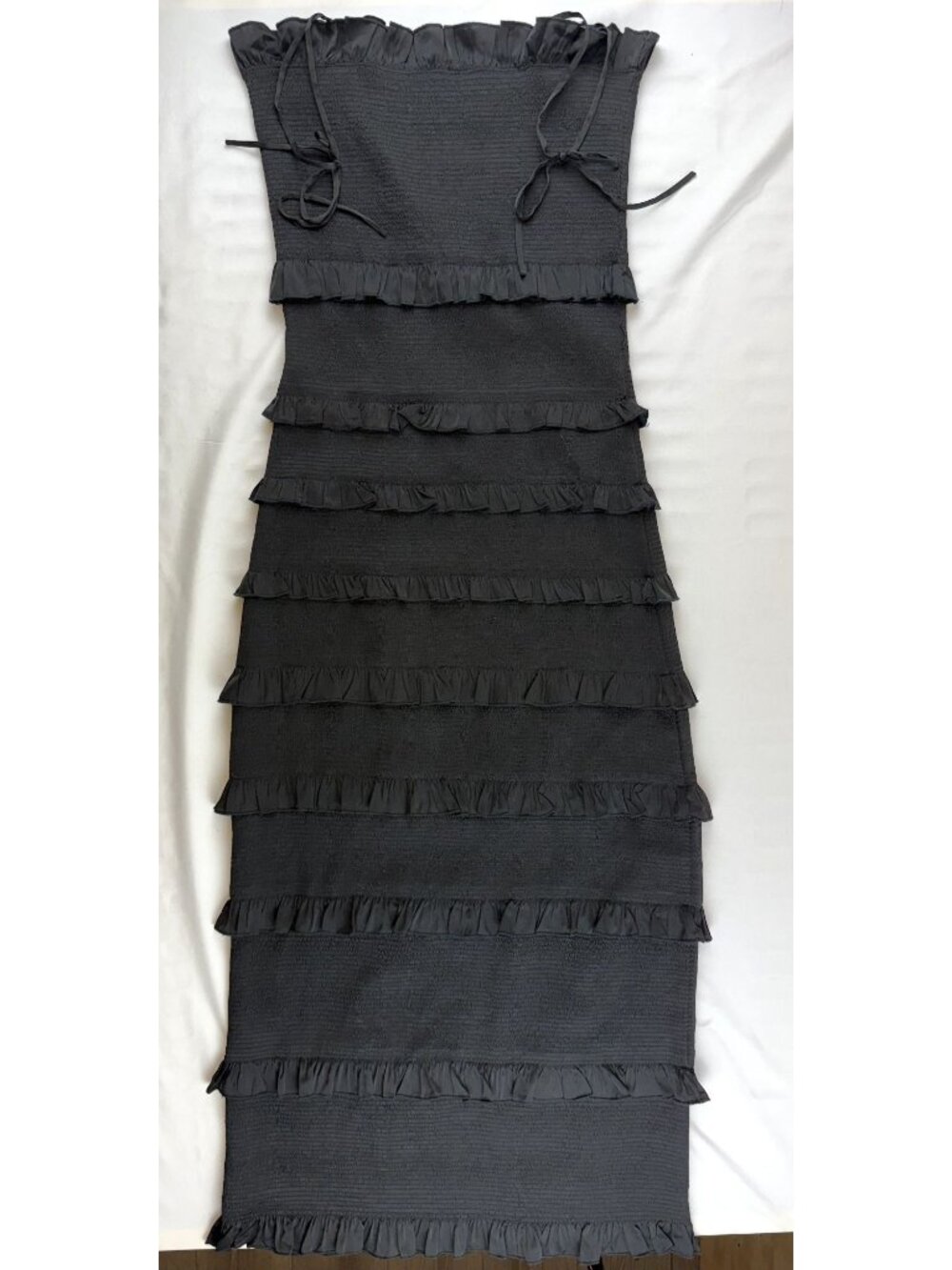 Anthropologie V. Chapman Sage Lily Ruched & Ruffled Stretch Midi Dress Size 6 - Picture 4 of 9